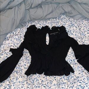 S black cotton peasant top